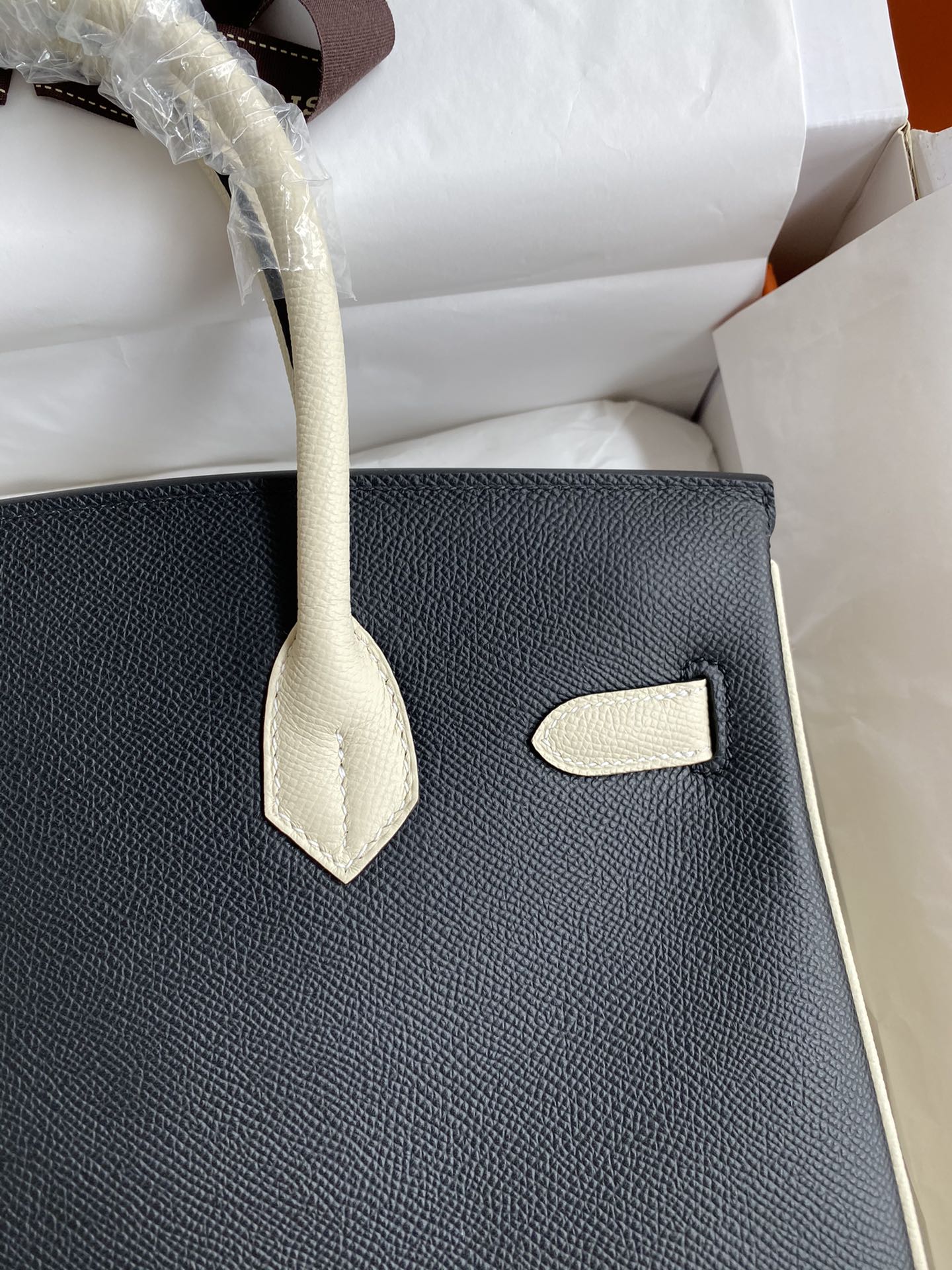 Hermes Birkin 30CM Epsom Leather Handbag Black White